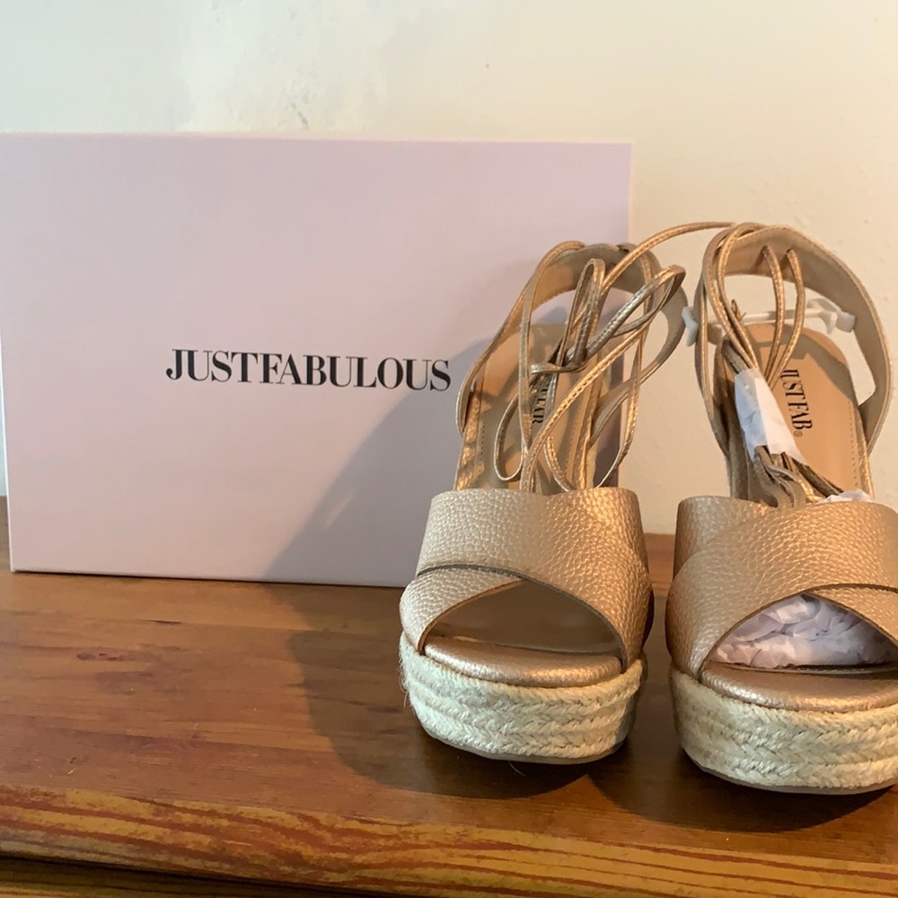 JustFab rose gold wedges